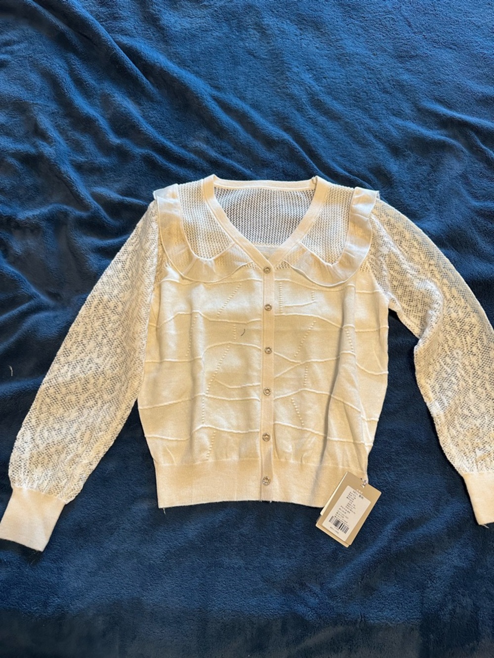 Women's Light Cream Button-Front V-Neck Sweater Cardigan